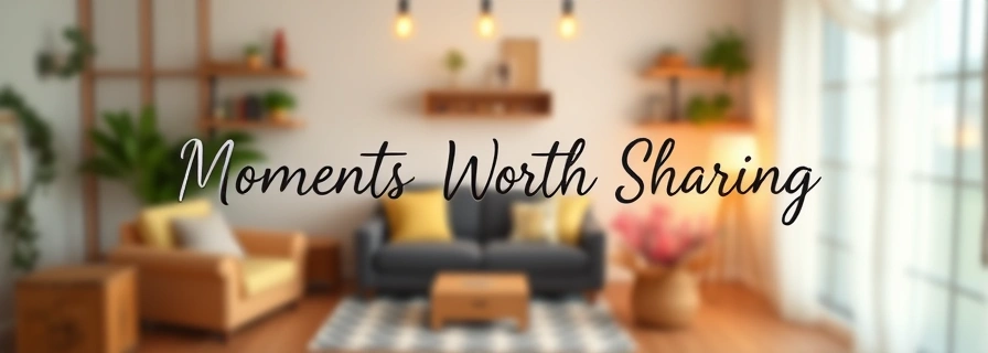 Warm lifestyle cover photo with blurred cozy living room and Moments Worth Sharing text